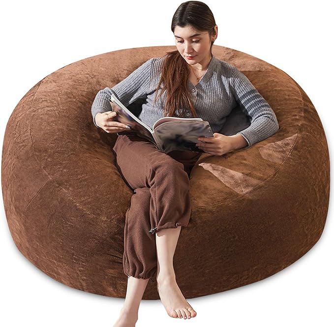 Bean Bag Chair 4Ft, Memory Foam Filled, Large Beanbag Chairs for Adults and Teens, Soft Sofa with Removable Flannel Cover, Round Couch for Living Room Bedroom College Dorm (Coffee, 4FT-47×47"×24")-Ruum Studio Home