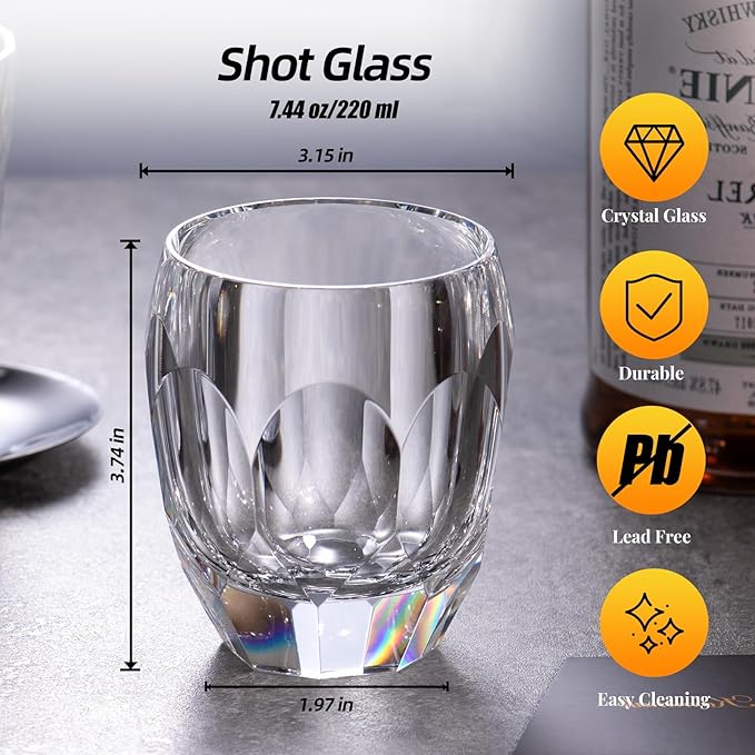 KAMMAK Crystal Whiskey Glasses Set of 2, Luxury 7.44oz Old Fashioned Glasses Stemless, Handcrafted Cocktail Glasses, Hand Blown Scotch Cup for Women, Men Gift for Bourbon Barware, Home Bar-Ruum Studio Home
