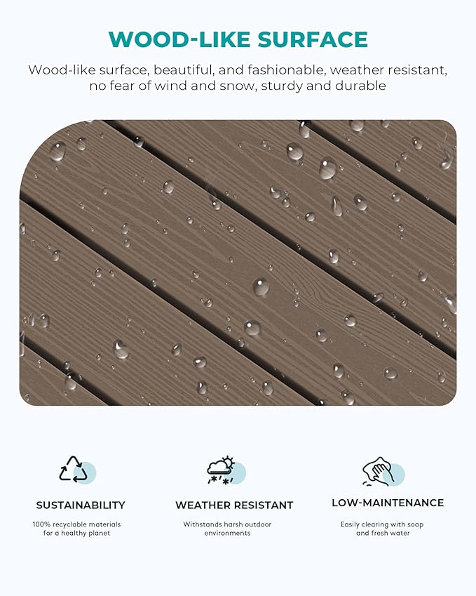 SERWALL HDPE Patio Coffee Table, Rectangle Outdoor Coffee Table, All Weather Patio Table for Deck, Pool, Balcony, Indoor or Outdoor Use, Coffee-Ruum Studio Home