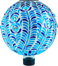 VOREEN Solar Gazing Ball, 10" Mosaic Glass Gazing Globe with Solar Light, Handmade Outdoor Yard Decor Sphere for Patio Lawn Garden, Gift for Mom Wife Friend, Peacock Feather Design (Blue)-Ruum Studio Home
