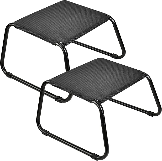 Outdoor Ottomans,Patio Foot Rest Portable Side Table Solid Steel Frame Small Seat All Weather Footrest for Indoor Outdoor Use 2 Pieces Black-Ruum Studio Home