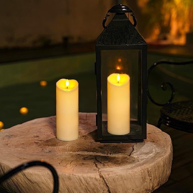 Homemory 3"x8" Outdoor Waterproof Flameless Candles, LED Candles, Battery Operated Candles with Remote and Timers, Electric Fake Plastic Pillar Candles, Dark Ivory, Set of 2-Ruum Studio Home