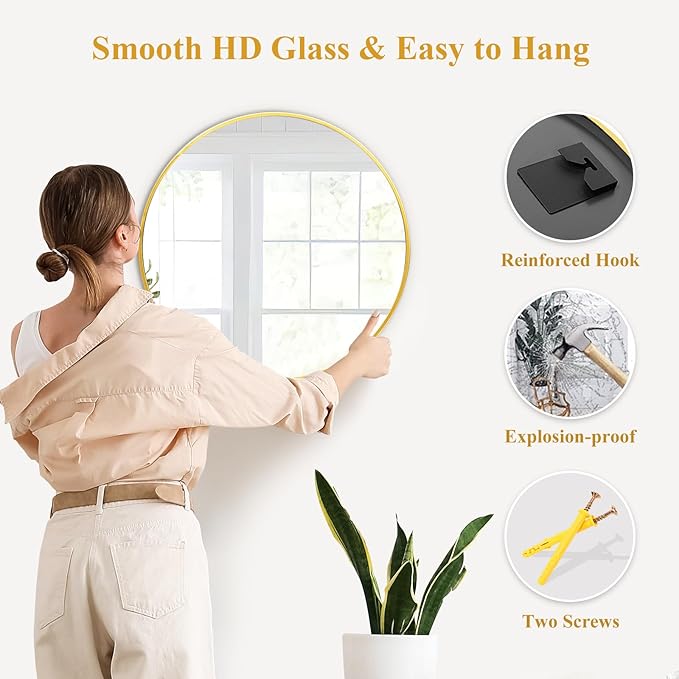 Fabuday Round Gold Mirror for Wall - 20 Inch Circle Mirror for Bathroom, Living Room Decor, Metal Golden Framed Small Circular Mirror-Ruum Studio Home