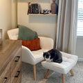White Sherpa Accent Chair with Ottoman ，Modern Reading Chair with Ottoman Set, Comfy Fuzzy Armchair Living Room Chair Lounge Chair with Wood Legs for Small Spaces Bedroom Apartment-Ruum Studio Home