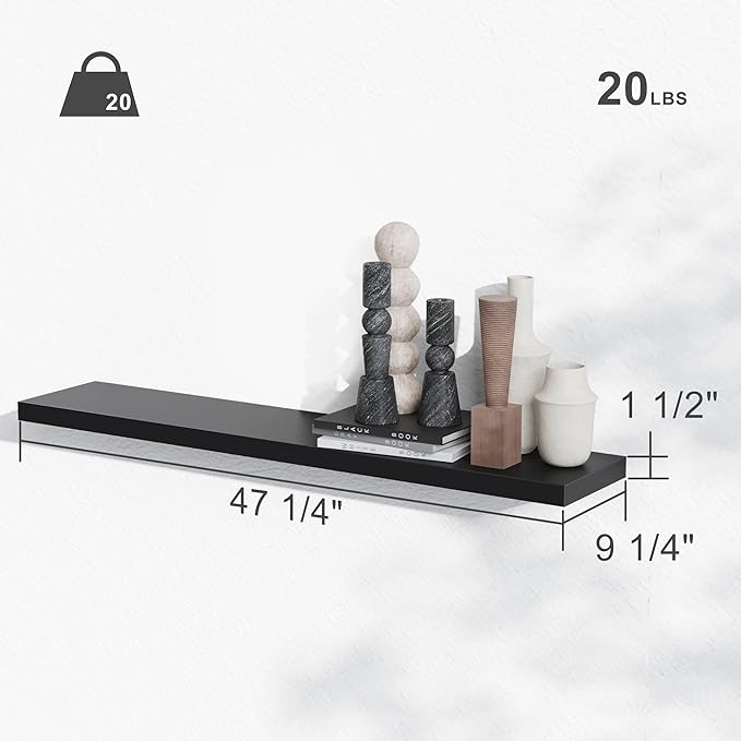 BAMEOS Floating Shelves, Black Wall Mounted Wooden Shelves with Invisible Brackets Set of 2,47 x 9-Ruum Studio Home