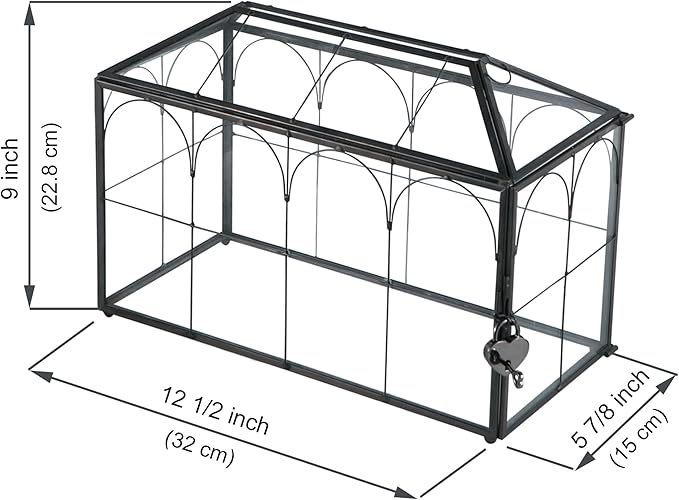 Wedding Card Box with Slot, 12.6'' Large Glass Card Boxes for Reception, Black Geometric Holder, Clear Decorative Storage Box with Lock for Baby Shower, Birthday Party, Christmas, Bridal Shower-Ruum Studio Home