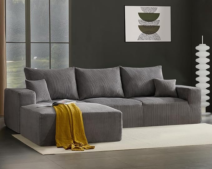40" Square Stuffed Ottoman Pouf for Sofa Couch, Corduroy Poufs with Foam Chunk Filling, Furry & Fluffy Foot Stool Movable Ottoman. 40 * 40 Floor Poufs Foot Rest for Living Room, Grey-Ruum Studio Home