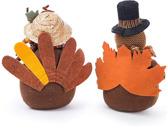 Ogrmar 2 Pack Stuffed Turkey Couple Doll Thanksgiving Tabletop Decoration Exquisite Handmade Turkey Doll Kit for Autumn Fall Thanksgiving Home Decor-Ruum Studio Home
