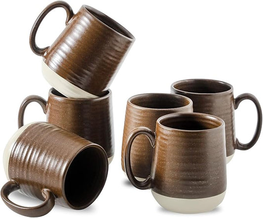 Hasense Porcelain Coffee Mugs Set of 6, 15 Ounce Large Ceramic Coffee Cups Set with Handle for Latte, Tea, Cocoa and Hot Chocolate, Brown Coffee Mugs for Men and Women, Microwave Safe-Ruum Studio Home