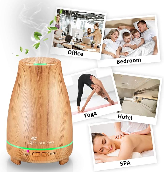Diffuserlove Essential Oil Diffuser 200ML Aroma Diffuser Mist Humidifiers with 7 Color LED Lights, Auto Shut-Off Function for Bedroom Office Room House-Ruum Studio Home