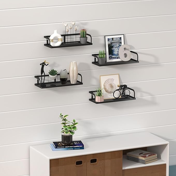 PUSDON Hanging Storage Baskets Organizer Wall Mount, Metal Wire Storage Bin Rack for Kitchen Bathroom Shower Spice Shelf Home Decor Essentials Black-2 Packs (Hollowout)-Ruum Studio Home