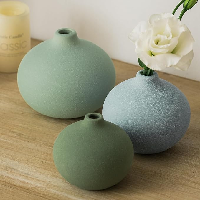 Ceramic Vase Set of 3, Mini Flower Vase for Home Decor, Modern Vase, Small Flower Vases for Dining Table Centerpieces,Living Room,Shelf,Mantel and Entryway Display-Ruum Studio Home