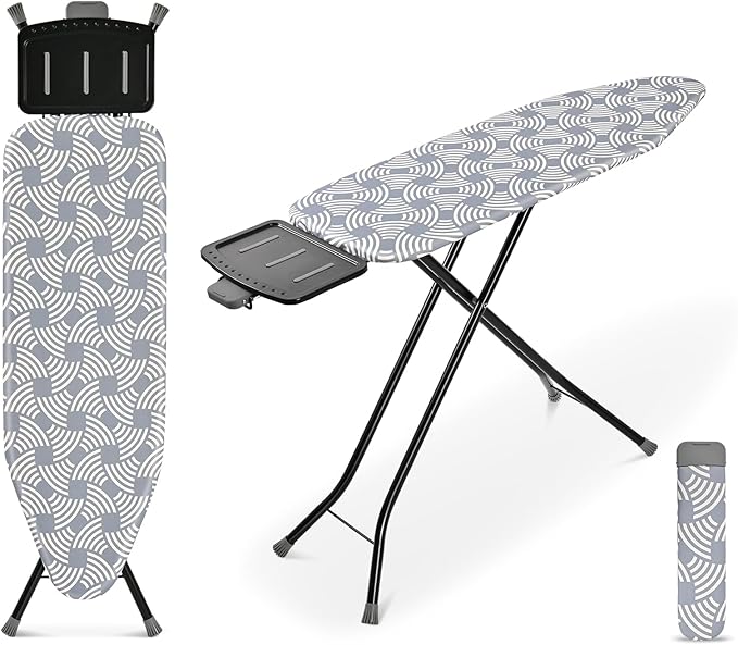 APEXCHASER Ironing Board, Full Szie Iron Board with Iron Rest,Height Adjustable,Extra Thick Heat Resistant Cover with Sleeve Board 15x45 Blue-Ruum Studio Home
