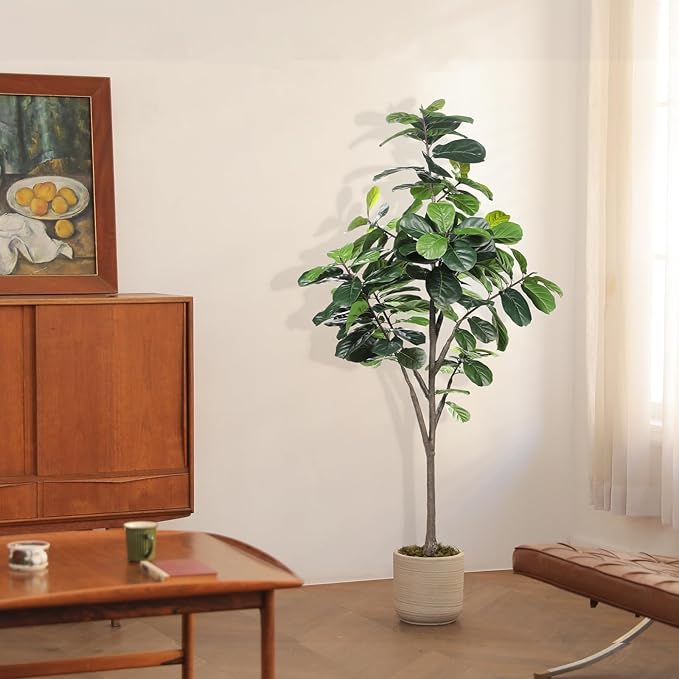 Faux Fiddle Leaf Fig Tree 7ft - Artificial Ficus Lyrata Plant in Pot - Fake Fig Tree for Indoor Modern Home House Office-Ruum Studio Home