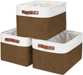Storage Bins Large Fabric Storage Baskets for Shelves 3 Pack, Decorative Linen Closet Baskets with Handles for Organizing, Shelf, Clothes, Home, Office, 15x11x9.5Inches (Brown&White)-Ruum Studio Home