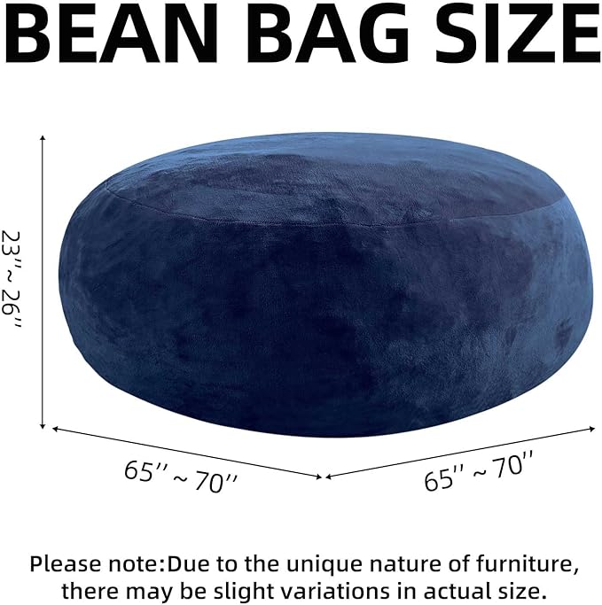 Bean Bag Chair 6Ft, Memory Foam Filled, Large Beanbag Chairs for Adults and Teens, Soft Sofa with Removable Flannel Cover, Round Couch for Living Room Bedroom College Dorm (Blue, 6FT-67×67"×24")-Ruum Studio Home