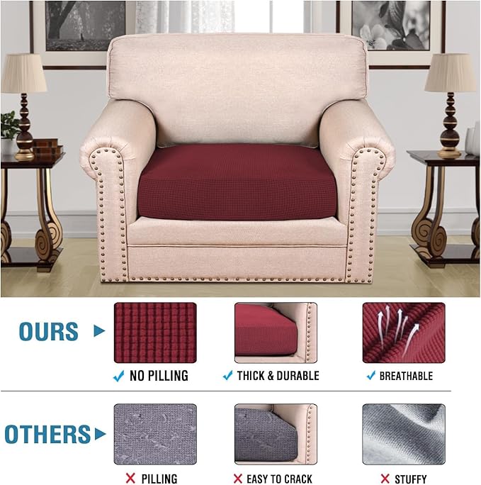 H.VERSAILTEX Super Stretch Individual Seat Cushion Covers Sofa Covers Couch Cushion Covers Slipcover Sets Thick Jacquard Textured Twill Fabric (1 Piece Chair Cushion Cover, Burgundy Red)-Ruum Studio Home