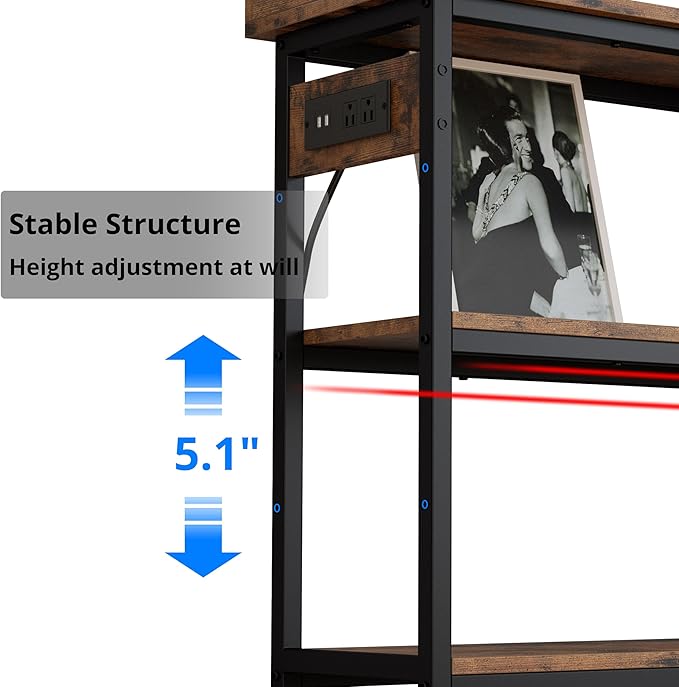 IRONCK Console Table, Sofa Table with Power Outlet, Farmhouse Hallway Table for Entryway, Living Room, Height Adjustable, Easy Assembly, Rustic Brown, 43"-Ruum Studio Home
