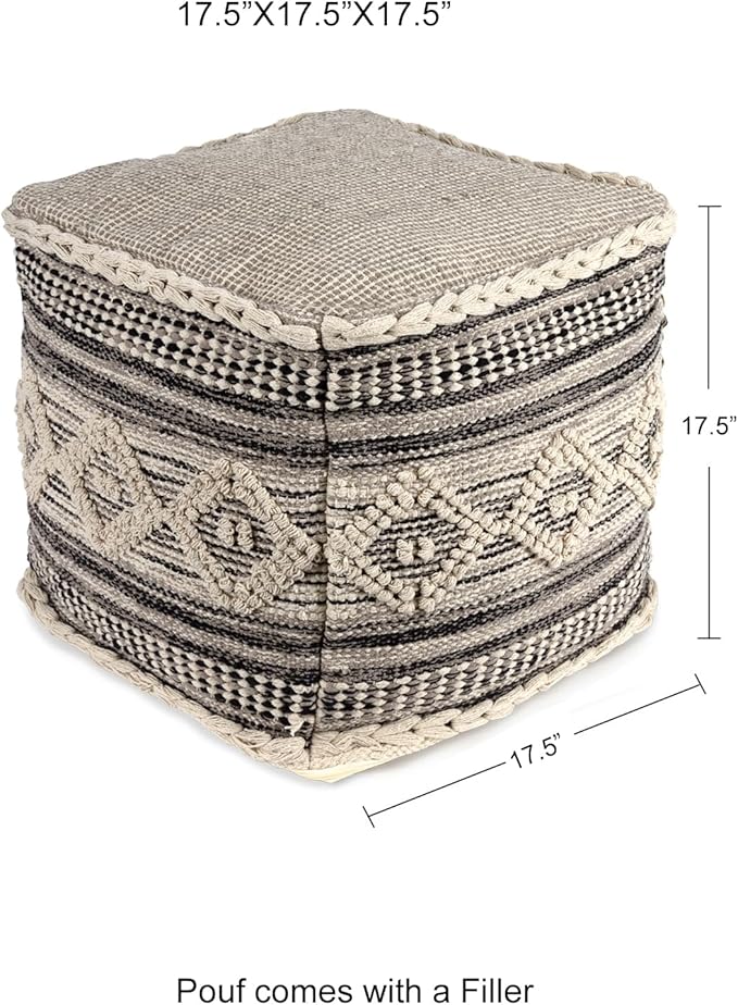 REDEARTH · Tufted Pouf Ottoman with Filler Textured Storage Cube Bean Bag Pouffe Footrest for Living Room, Bedroom, Nursery, Kidsroom; 100% Cotton (17.5"X17.5"X17.5", Diamond Virgule)-Ruum Studio Home