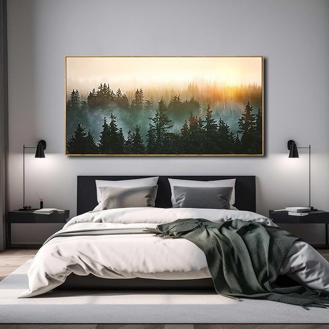 Large Artwork Foggy Forest Canvas Wall Art Landscape Mountain Painting Wall Art for Bedroom Living Room Kitchen Office Framed Wall Art 30x60 Inch-Ruum Studio Home