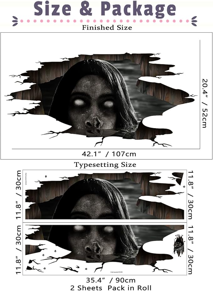 3D Halloween Floor Decals Scary Halloween Zombie Stickers for Living Room, Spooky Blind Women Scratching Floor Stickers Vinyl Removable Decals Art Decorations Party Supplies for Bar Pub-Ruum Studio Home