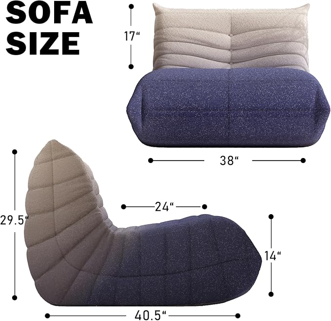 Bean Bag Chair, Fireside Chair Bean Bag Sofa Large Bean Bag Chair for Adults, Bean Bag Chairs for Teens with High Density Comfortable Foam, Memory Foam Bean Bag for Living Room, Bedroom (Blue&White)-Ruum Studio Home