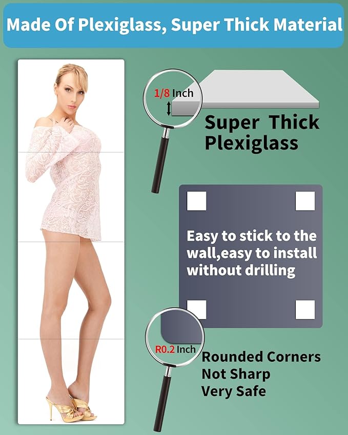 Shatterproof Wall Mirror Full Length for Bedroom, Plexiglass Gym Mirrors For Home, Extra Thick: 0.12 inch, 15.8 x 15.8 inch x 4 Pcs, Workout Mirrors Safe for Kids, Over The Door, Long Wall Mounted-Ruum Studio Home