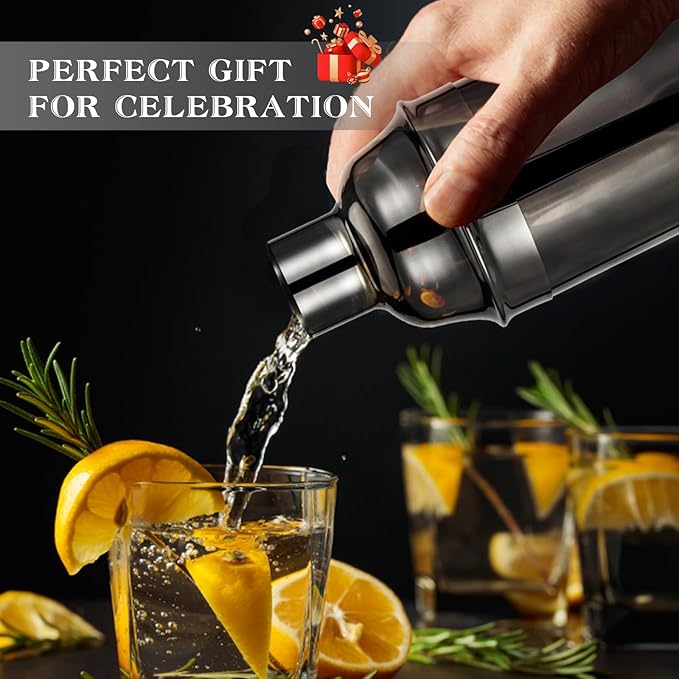 Cocktail Shaker Set, Mixology Bartender Kit 10-Piece Bar Tool Set with Stylish Bamboo Stand, Bar kit: Matini Shaker Mixing Spoon Muddler Jigger Cocksrew for Barware Set | Black-Ruum Studio Home