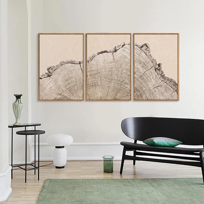 SIGNINART Large Tree Ring Framed Canvas Wall Art Set, Rustic Beige Wooden Wall Decor, Neutral Nature Wood Stump Artwork, Modern Art Prints for Bedroom Living Room Office 24"x36"x3-Ruum Studio Home