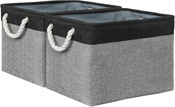 TcaFmac Organization and Storage Basket for Shelves - 16x12x12 inch Large 2 Pack Collapsible Storage Boxs for Organizing, Fabric Storage Cubes for Closet Cloth Toy Books Kids(Black&Grey)-Ruum Studio Home