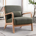INZOY Mid Century Modern Accent Chair with Wood Frame, Upholstered Living Room Chairs with Waist Cushion, Reading Armchair for Bedroom Sunroom (Green)-Ruum Studio Home