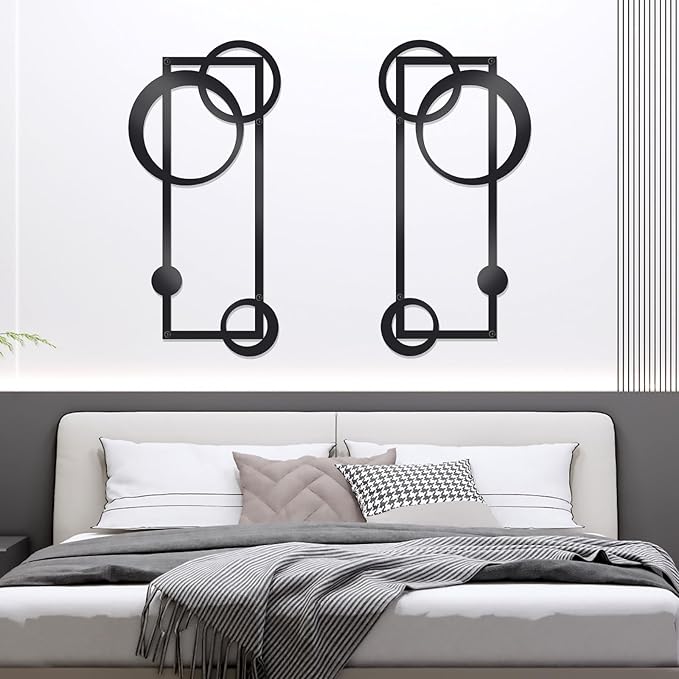 OYEFLY 2 Pcs Metal Abstract Wall Art,Modern Geometric Decor (Black, style 2)-Ruum Studio Home