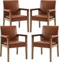 Mid Century Modern Dining Chairs Set of 4 Faux Leather Upholstered Living Room Side Chair, Kitchen Arm Chair with Solid Wood Legs for Home Kitchen & Restaurant, PU Brown-Ruum Studio Home