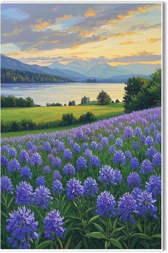 The lavender scenery all over the lake at sunset is suitable for posting in the living room bedroom office landscape poster wall painting-Ruum Studio Home