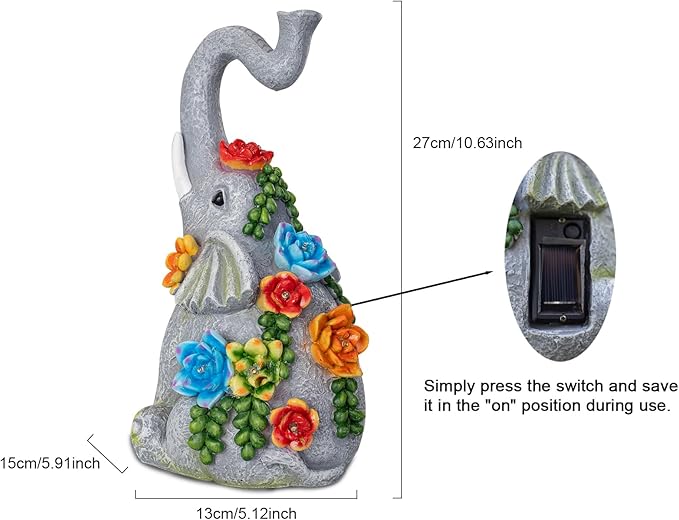 Elephant Garden Statue Solar Lamp with 8 Led Lights Decor Outdoor Resin Waterproof Sculpture Patio Lawn Yard Porch Decorations Housewarming Gifts for Women Mom Grandma-Ruum Studio Home