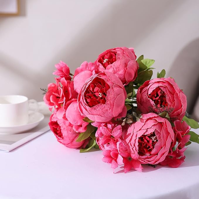 Duovlo Springs Flowers Artificial Silk Peony Bouquets Wedding Home Decoration,Pack of 1 (Spring Pink)-Ruum Studio Home