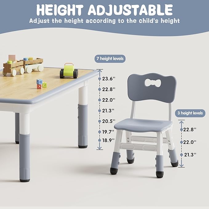 Brelley Kids Table and 4 Chairs Set, Height Adjustable Toddler Desk and Chair Set, Graffiti Desktop, Non-Slip Legs, Max 300lbs, Children Multi-Activity Table for Ages 2-8-Ruum Studio Home