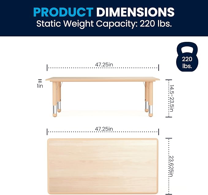 Flash Furniture Wren Adjustable Classroom Activity Table for School and Home, Plastic Activity Table for Kids, 23.625" W x 47.25" L, Natural-Ruum Studio Home