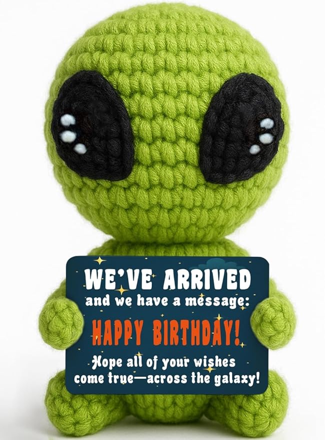 Cute Crochet Alien Plush Toy Unique Birthday Gift for Boys Girls Friends Man Women Handmade Alien Stuffed Animal Funny Space Theme Present for Kids, Teens Sci-Fi Fans-Ruum Studio Home