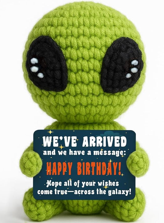 Cute Crochet Alien Plush Toy Unique Birthday Gift for Boys Girls Friends Man Women Handmade Alien Stuffed Animal Funny Space Theme Present for Kids, Teens Sci-Fi Fans-Ruum Studio Home