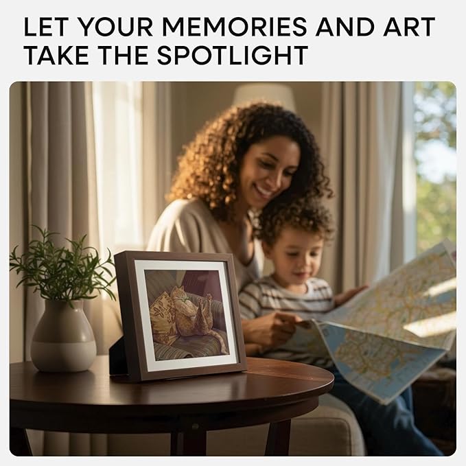 Homeforia 8x8 Picture Frame Brown, High-End Dark Oak 8 x 8 Square Brown Wood Frame with Mat 6 by 6 for Art, 8by8 Wooden Walnut Poster Frame Matted to 6x6 inch Photo, Tempered Glass, Wall Kit, Set of 1-Ruum Studio Home