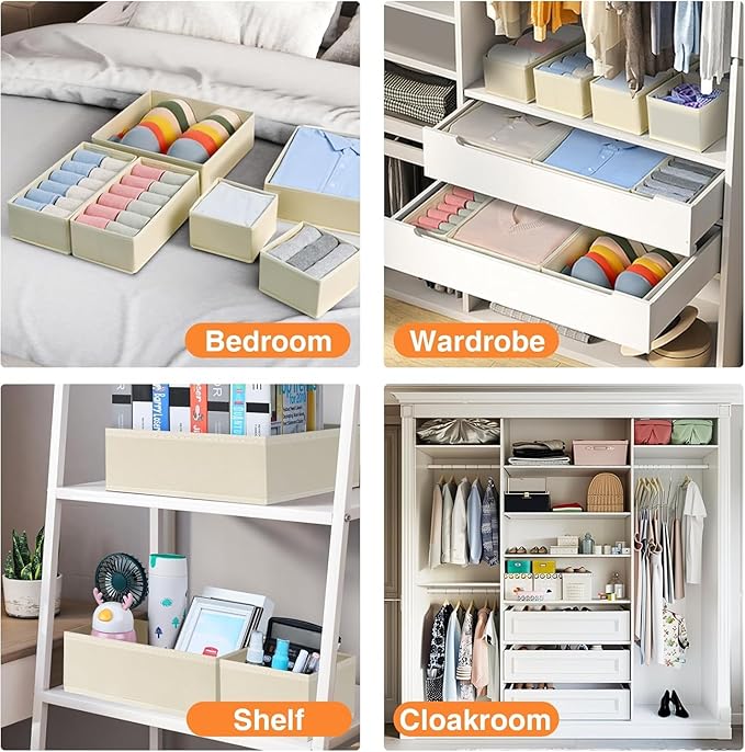 DIMJ Drawer Organizer Clothes 18 Pack - Foldable Baby Organizers and Storage & Dresser Organizer for Bedroom, Closet - Nursery Organization Dresser Dividers for underwear, Sock,Bra, Belt, Tie, Beige-Ruum Studio Home