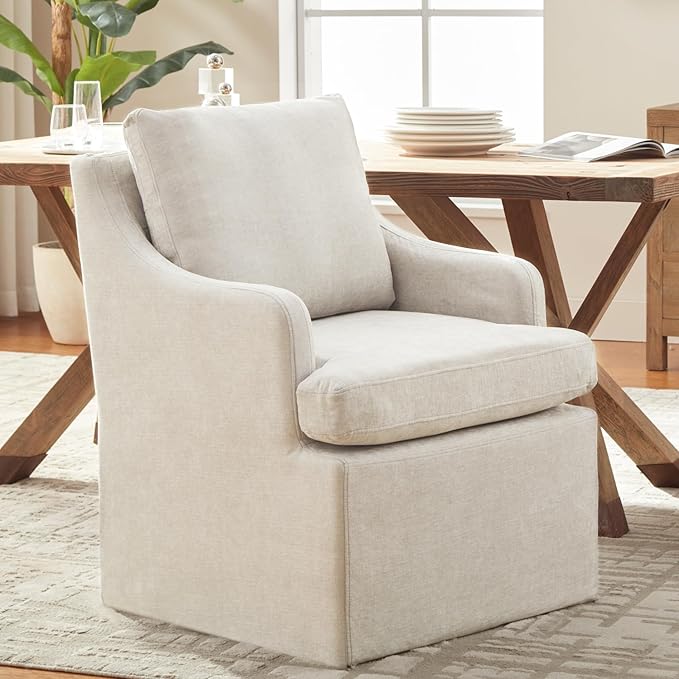 VKNOW Upholstered Dining Chairs, Modern Kitchen Chairs Dinner Chairs with 4 Casters, Linen Armchair for Bedroom Reading Room Living Room, Beige-Ruum Studio Home