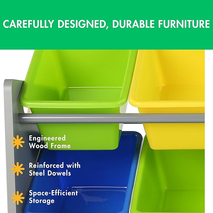 Humble Crew Supersized Toy Storage Organizer with 16 Removable Bins, Grey/Blue/Green/Yellow – Large Toy Storage for Toddlers Ideal for Kids' Rooms, Playrooms, and Nurseries - Modern Toy Bins for Kids-Ruum Studio Home