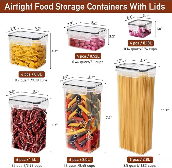 64 PCS Airtight Food Storage Containers With Lids BPA Free,6 Pack With Pouring Spout Cereal Containers Storage for Kitchen Pantry Organization and Storage,Dishwasher safe,Labels Marker-Ruum Studio Home