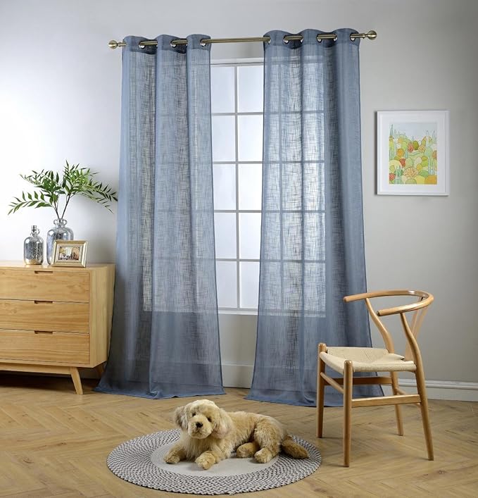 MIUCO Semi Sheer Curtains Poly Linen Textured Solid Grommet Curtains 84 Inches Long for Living Room 2 Panels (2 x 37 Wide x 84" Long) Dusty Blue-Ruum Studio Home