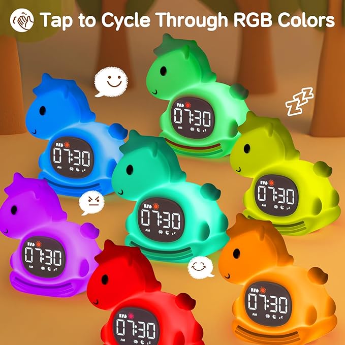 Cute Alarm Clock for Kids with Night Light, Sleep Training Clock Time to Wake Clock, Rechargeable Silicone Light for Bedroom, Perfect Sleep Companion for Boys Girls, Pink Pony-Ruum Studio Home