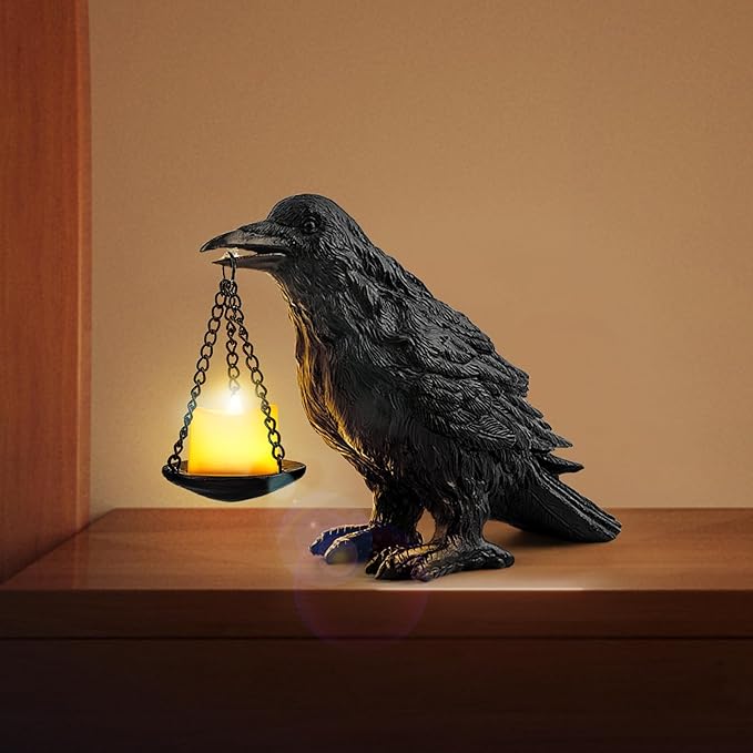 Gothic Home Decor Fake Crow Light Holder Halloween Decorations Indoor Raven Lamp Tealight Candle Holder Resin Statue Black-Ruum Studio Home