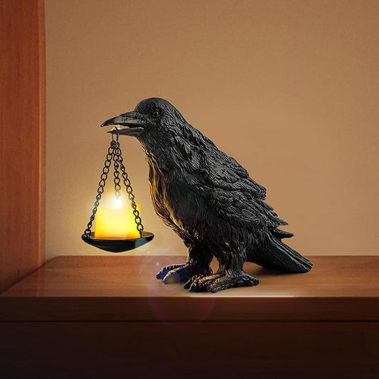 Gothic Home Decor Fake Crow Light Holder Halloween Decorations Indoor Raven Lamp Tealight Candle Holder Resin Statue Black-Ruum Studio Home