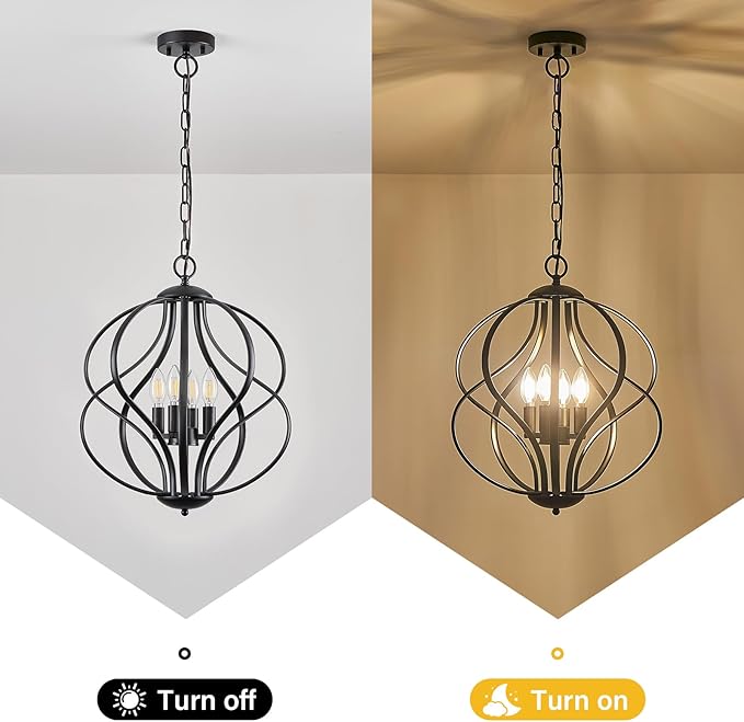 Modern Black Chandelier for Dining Room, 4 Lights Geometric Chandeliers, Sphere Chandelier Industrial Large Pendant Light Fixtures Hanging for Kitchen, Entryway, Foyer, Stairs-Ruum Studio Home